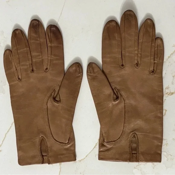 Vintage Women’s Medium Brown Soft Leather  Lined Short Gloves by Grandoe Sz 7 - Picture 2 of 7
